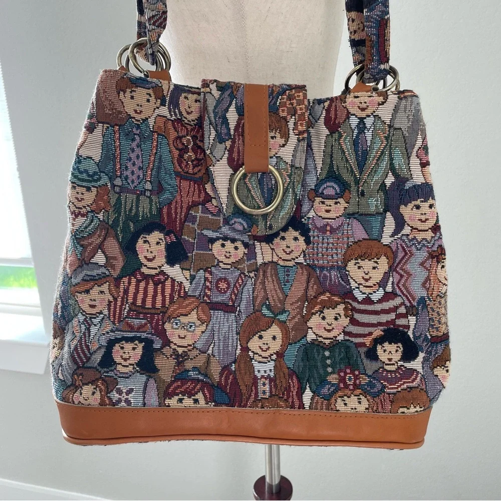 Tapestry Bucket Purse Travel Bag with People from around the world